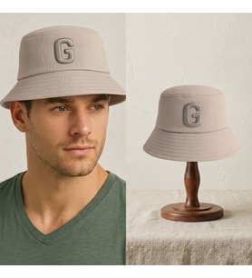 BK Gift Kişiye Özel Harf Nakışlı Unisex Bucket Şapka Kahverengi Pamuk Gabardin Kumaş Yazlık Şapka