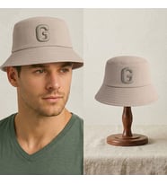 BK Gift Kişiye Özel Harf Nakışlı Unisex Bucket Şapka Kahverengi Pamuk Gabardin Kumaş Yazlık Şapka