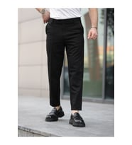 ERKEK PREMİUM DUBLE PAÇA BEL DESTEKLİ KUMAŞ PANTOLON (Siyah)