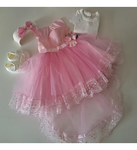 Kız Bebek Hediyelik Mevlüt Takımı Gelinlik Yenidoğan Doğum Bayram Babalar Günü Hediyesi Baby Shower Elbisesi (Pembe)
