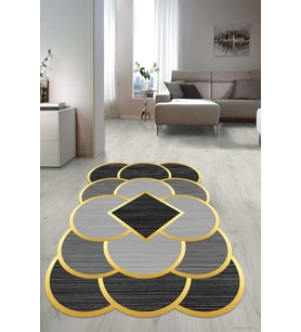 Dijital Baskılı Kaymaz Taban Yıkanabilir Lazer Kesim Salon Halısı Yolluk NLZR-SD-692 (Gold)