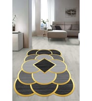 Dijital Baskılı Kaymaz Taban Yıkanabilir Lazer Kesim Salon Halısı Yolluk NLZR-SD-692 (Gold)