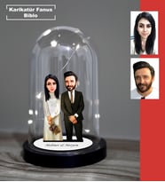 KİŞİYE ÖZEL EVLİ, SEVGİLİ, ÇİFT , GELİN DAMAT  TASARIMLI IŞIKLI KARİKATÜR FANUS BİBLO FN36