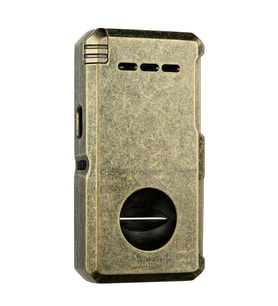 Quantoro Çift Torch Pürmüz V-Cut/Delicili/İğneli Fırçalı Gold Metal Puro Çakmağı - TRZ1089