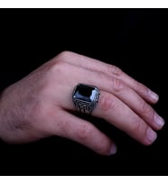 925 Ayar Gümüş Siyah Renk Zirkon Taşlı Model Yüzük (Gri)