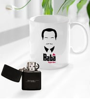 BK Gift Kişiye Özel Babalar Günü Hediyesi Baba Godfather Tasarımlı Kupa Bardak ve Benzinli Çakmak Seti-12 (Model 1)