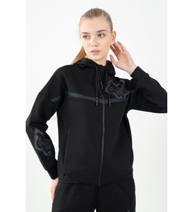 Maraton Regular Kadın Kapüşonlu Siyah Tracktop