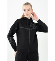 Maraton Regular Kadın Kapüşonlu Siyah Tracktop