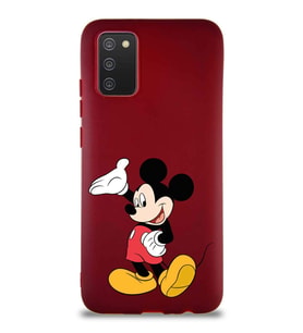 Samsung Galaxy A02S Soft Premier Kapak Mickey Mouse-C Tasarımlı Silikon Kılıf - Mürdüm (Şeffaf)