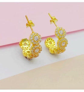 GOLD TAŞLI HALKA 925 AYAR GÜMÜŞ KÜPE