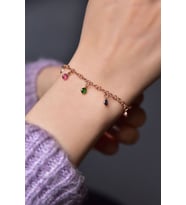 925 Ayar Gümüş Rose Kaplama Tiffany Mix Zirkon Taşlı Zincir Bileklik