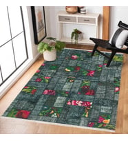 Kırmızı Halı Eskitme Vintage Geometrik Desen Dijital Baskı Salon Halısı Kaymaz Tablo