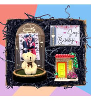 Kişiye Özel Fotoğraflı Peluş Ayıcıklı Fanus (Işıklı), Magnet ve Sevgi Bilekliği