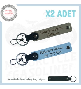 Custom Motorculara Özel Hediye, İsim Ve Plaka Yazılı x2 Anahtarlık Set, Kül Gri-Gök Mavi-Syh