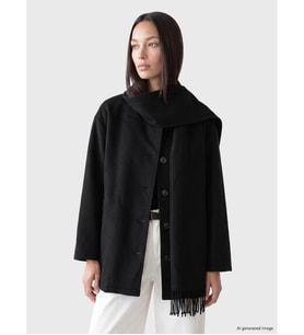 LC WAIKIKI Siyah Atkılı Oversize Kadın Kaşe Kaban