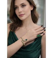 Yeşil Taşlı Yılan Bileklik & Yüzük Seti (Gold-Yeşil)