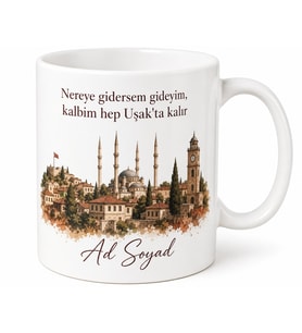 Uşak Memleket Temalı İsimli Baskılı Kupa Bardak Hediye