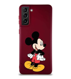 Samsung Galaxy S21 Plus Soft Premier Kapak Mickey Mouse-D Tasarımlı Silikon Kılıf - Mürdüm (Şeffaf)
