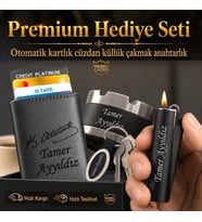 Hemen Kargo Sevgiliye Eşe Babaya Arkadaşa Hediye Seti - Kemal Atatürk İmza Logolu Mekanizmalı Otomatik Kartlık Cüzdan Clipper Çakmak Küllük ve Anahtarlık
