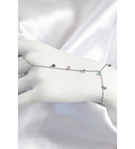 Pirinç Renkli Zirkon Taşlı Sallantılı Yıldızlı Model Gümüş Renk Kadın Ş - EEEEEE7136-8