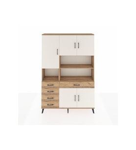 Arges Dolap 9 Raflı 5 Çekmeceli 5 Kapaklı 132x30x195 Çam-Aytaşı/Çam