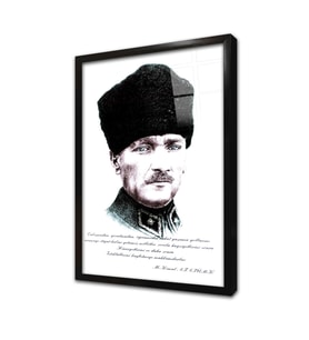 Mustafa Kemal Atatürk Yazılı Çerçeveli Cam Tablo