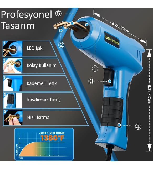 Valkyrie 200W Çantalı 1200 Uçlu Plastik Kaynak Makinesi LED