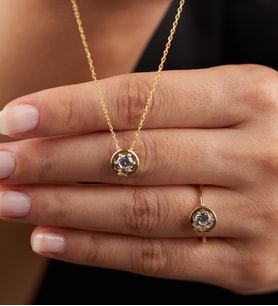 Mode Silver Gold rengi kolye ve yüzük gümüş takı seti