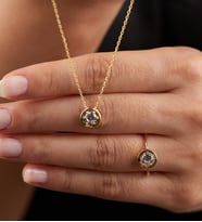 Mode Silver Gold rengi kolye ve yüzük gümüş takı seti