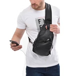 Unisex Yıkama Deri Kulaklık Usb Çıkışı Çapraz Askılı Bel Omuz Göğüs Seyahat Çanta Bodybag