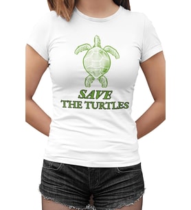 Save the Turtles Beyaz Bayan Tshirt