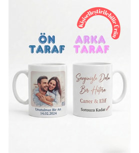 Kişiye Özel Fotoğraflı ve İsimli Kupa Bardak  Sevgiliye Hediye, Yıldönümü, Tasarım Beyaz Kupa