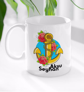 BK Gift Kişiye Özel İsimli Çapa Tasarımlı Beyaz Kupa Bardak-4