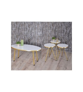 Zigon Sehpa Ve Orta Sehpa Elips Set  Altın Metal Ayak Altın Beyaz