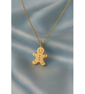 Kişiye Özel Kurabiye Adam Gingerbread Man Kolye 925K Gümüş (Gold)