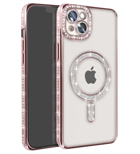 iPhone 15 Kılıf Joke Simli Magneticsafe Kılıf - Pembe