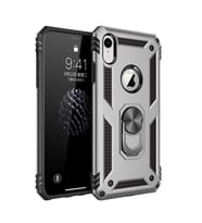 Apple iPhone XR Kılıf Metal For Car Yüzüklü Standlı Military Ring Serisi (Gümüş)
