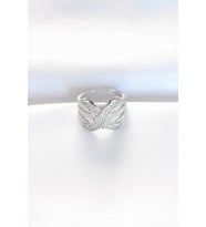 Kalın Zirkon Taşlı Silver Renk Ayarlanabilir X Tasarım Yüzük (Gümüş)