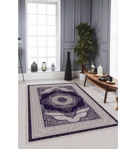 Lacivert Klasik Göbekli Kaymaz Tabanlı Dekoratif Halı MK52 - 100 x 160 cm