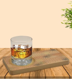 BK Gift Kişiye Özel Modern Art Tasarımlı Doğal Ahşap Tabaklı Viski Bardağı Sunum Seti Model 6