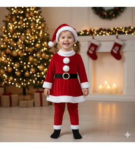 2–3 Yaş Kız Çocuk Noel Baba Kostümü – Şapkalı ve Kemerli Yılbaşı Elbise Seti