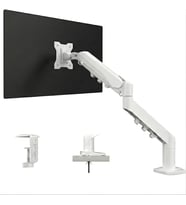 17–32 İnç Amortisörlü Tekli Pivot Monitör Kolu, Gazlı Yaylı, 2–9 Kg, Çift Montaj Seçeneği Sıkıştırma ve Vidalama, 360° Döner, VESA Uyumlu Stant Beyaz