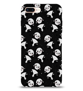 Apple iPhone 7 Plus Uyumlu Lansman Kılıf Panda Tasarımlı İçi Kadife Kapak-Siyah (Şeffaf)
