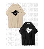 Sevimli Cat Temalı Unisex Çift Tişörtü (Bej - Siyah)