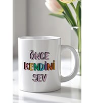 Motivasyon Yazılı 330ml Baskılı Beyaz Seramik Kupa Bardak
