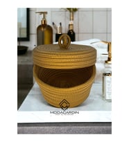 Oval jüt hasır sepet, kapaklı organizer, 20x20 cm, şık ve kullanışlı