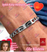 Göz Bileklik Kişiye Özel Baskı, Kaliteli Baskı, Işıklı Kalp Hediyeli, Çeliktir, Paslanmaz, Kararmaz