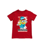 Minions baskılı pamuklu penye kumaş yazlık çocuk tişört (Kırmızı)