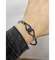 Bordo Mavi Oksitli Gümüş Kazaziye Örme Boncuk Detaylı Bileklik : Siyah - 21 cm : Siyah - 20 cm (Siyah)