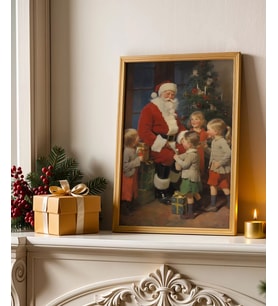 Çerçevesiz Poster Mutlu Çocuklar ve Noel Baba